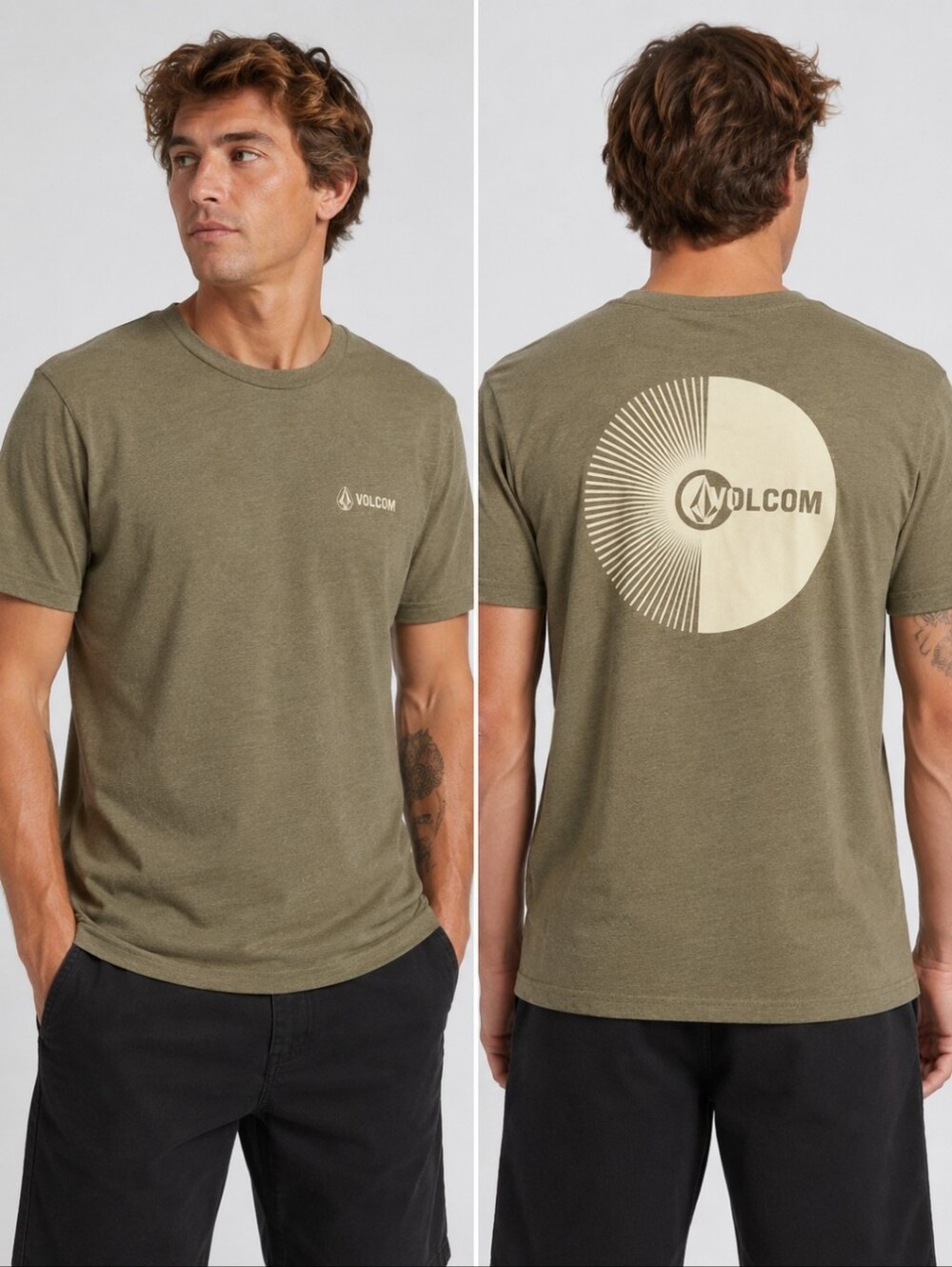 Volcom Solarized Graphic Short Sleeve T-Shirt Size L Heather Green